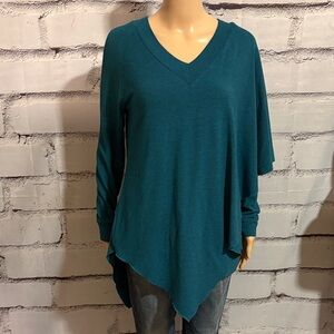 Soft Surroundings Teal Asymmetrical Flowy Top Size Small